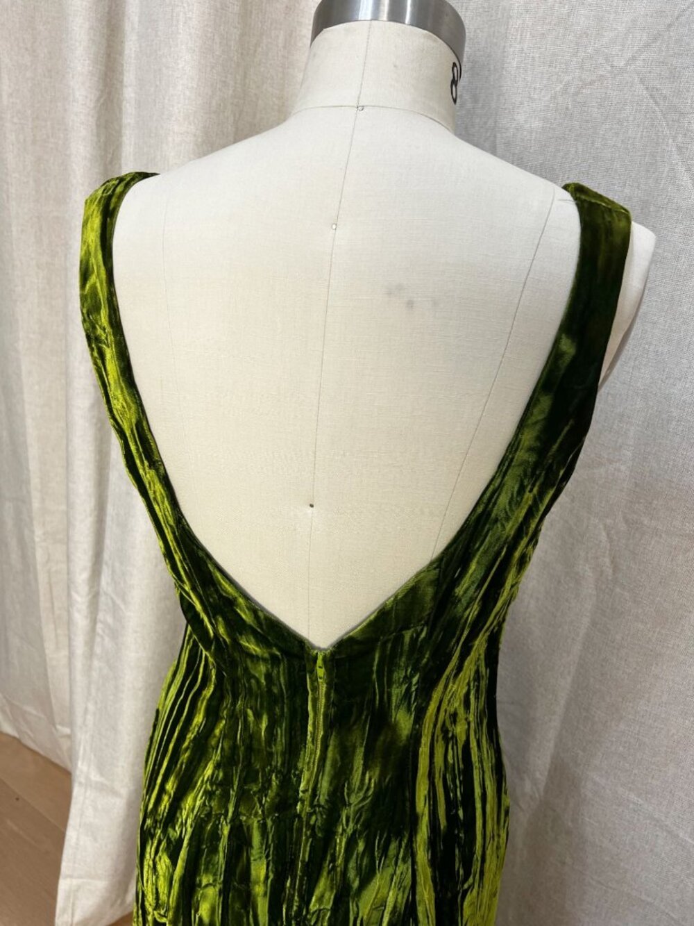 Rare Vtg 80's BETSEY JOHNSON PUNK LABEL Velvet Low Back Maxi Dress M Green USA - Picture 6 of 9
